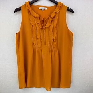 Rose+Olive Ladies Sz S Tank Ruffled neckline pleated front flown Dark Yellow